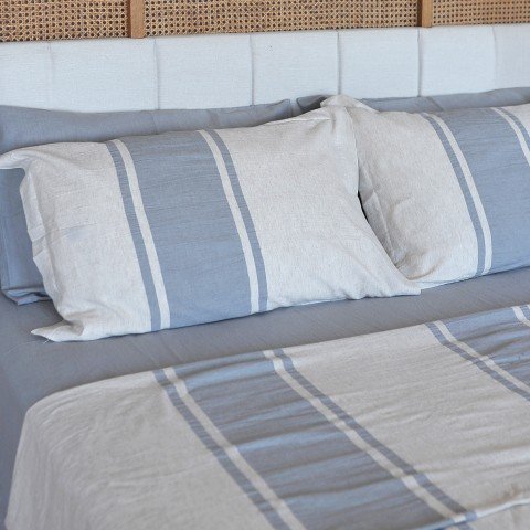 Grey Striped Linen Bedding Set