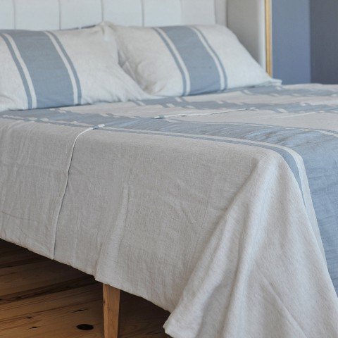 Grey Striped Linen Bedding Set