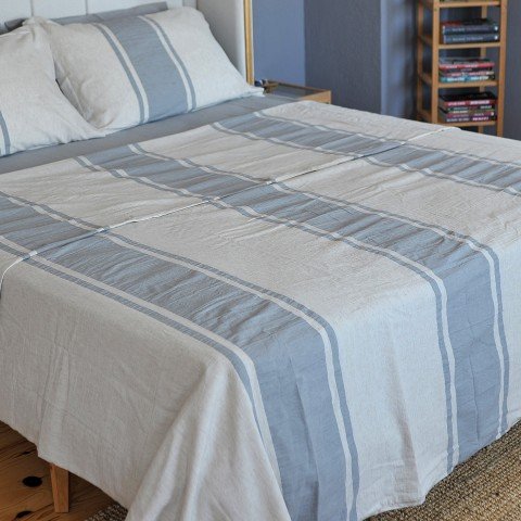 Grey Striped Linen Bedding Set