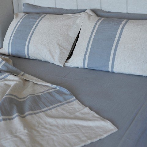 Grey Striped Linen Bedding Set