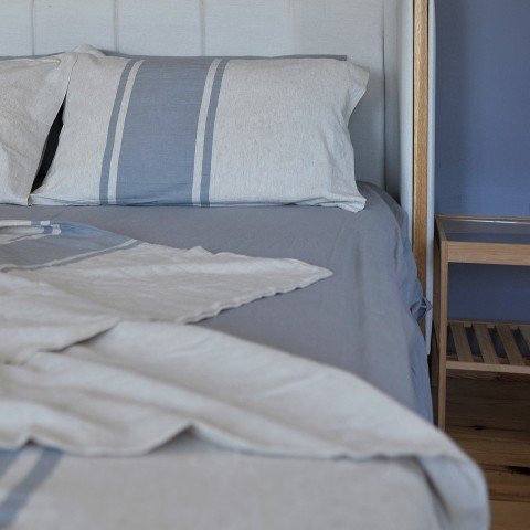 Grey Striped Linen Bedding Set