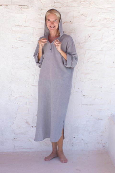 Grey Sile Hooded Caftan