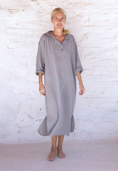 Grey Sile Hooded Caftan