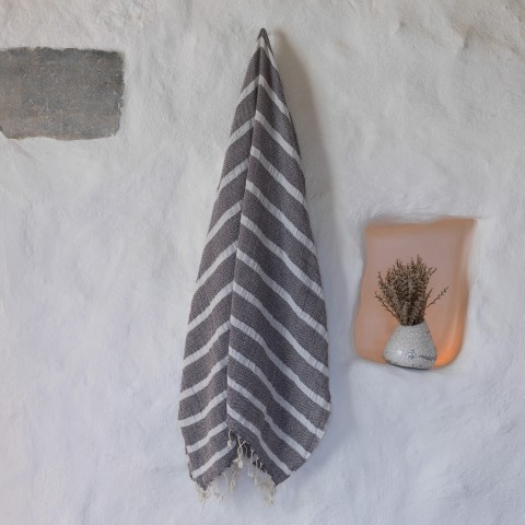 Grey Gauze Cotton Striped Turkish Towel