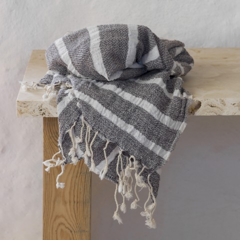 Grey Gauze Cotton Striped Turkish Towel