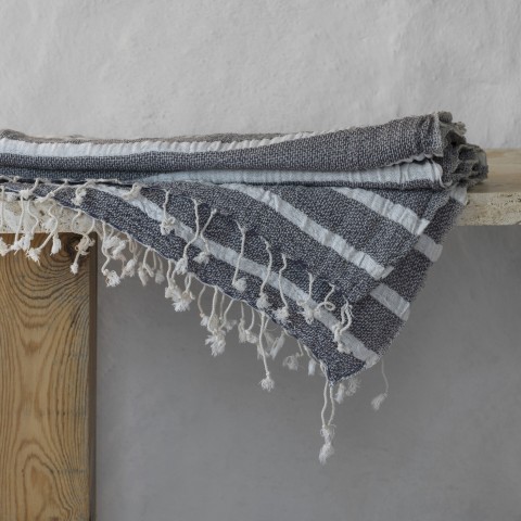 Grey Gauze Cotton Striped Turkish Towel