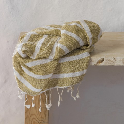 Mustard Gauze Cotton Striped Turkish Towel