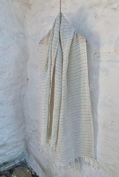 White-Khaki Linen Scarf