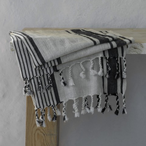 Natural-Black Linen Striped Turkish Towel/Beach Towel