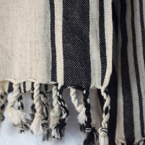 Natural-Black Linen Striped Turkish Towel/Beach Towel