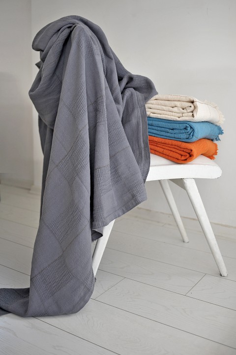 Dark Grey Linen Blanket