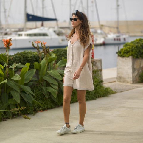 Taupe-Grey Muslin Romper