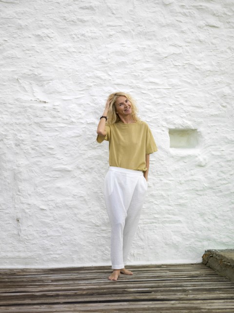 Off White Sile Fold Over Pant