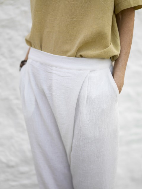 Off White Sile Fold Over Pant