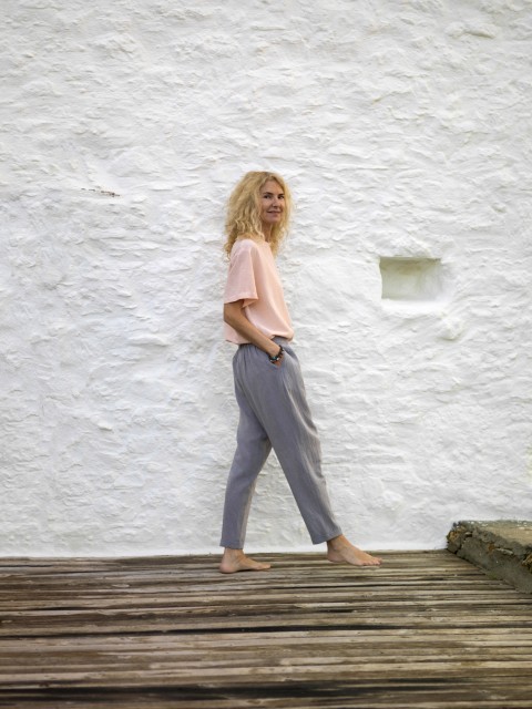 Grey Sile Fold Over Pant