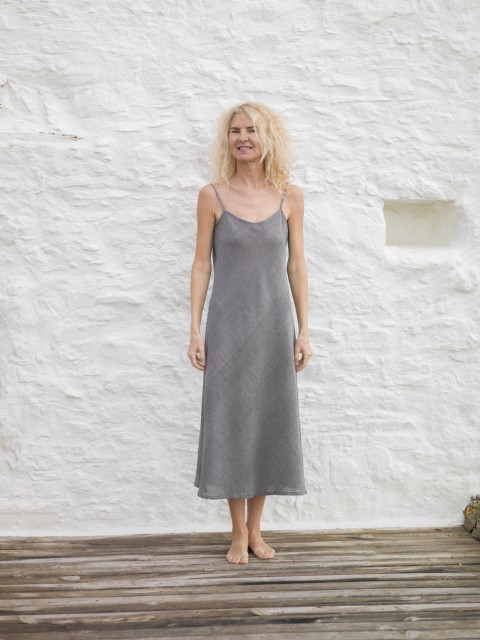 Charcoal Sile Basic Slip Dress