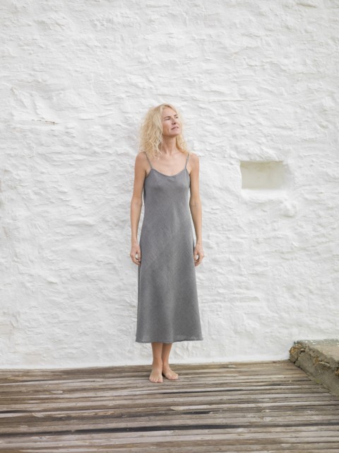 Charcoal Sile Basic Slip Dress