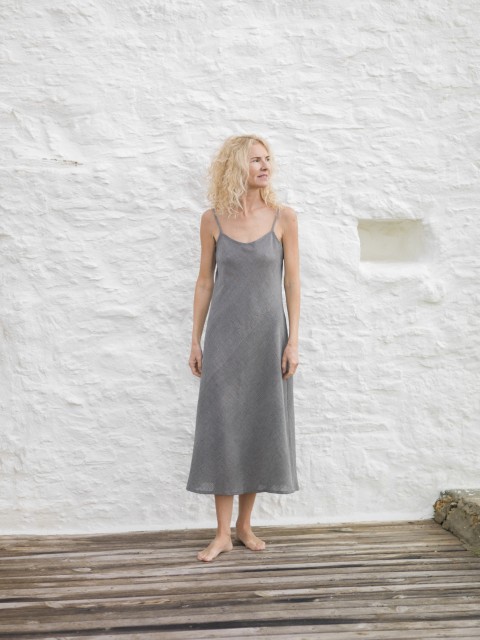 Charcoal Sile Basic Slip Dress