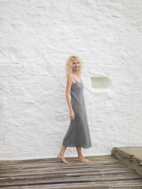 Charcoal Sile Basic Slip Dress