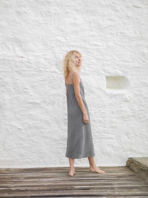 Charcoal Sile Basic Slip Dress