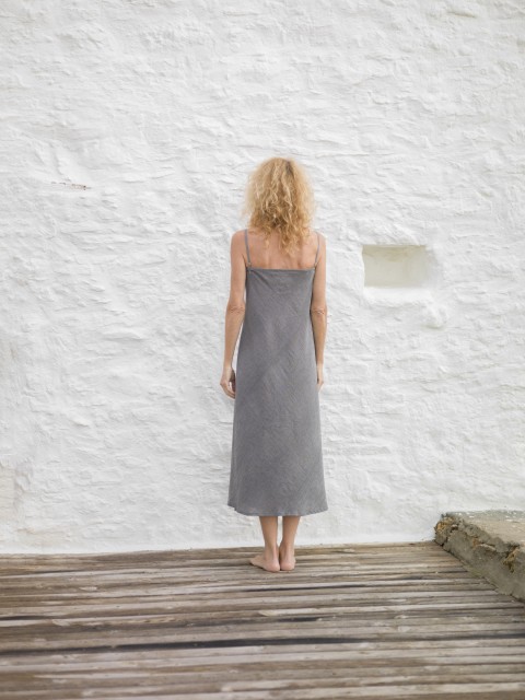 Charcoal Sile Basic Slip Dress