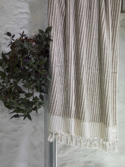 Taupe Striped Terry Bath Towel