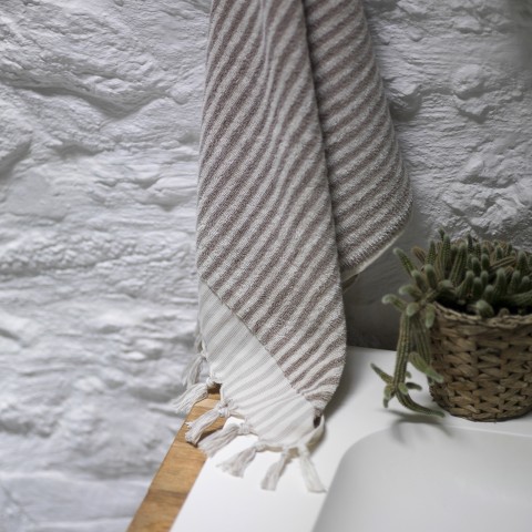 Taupe Striped Terry Hand Towel