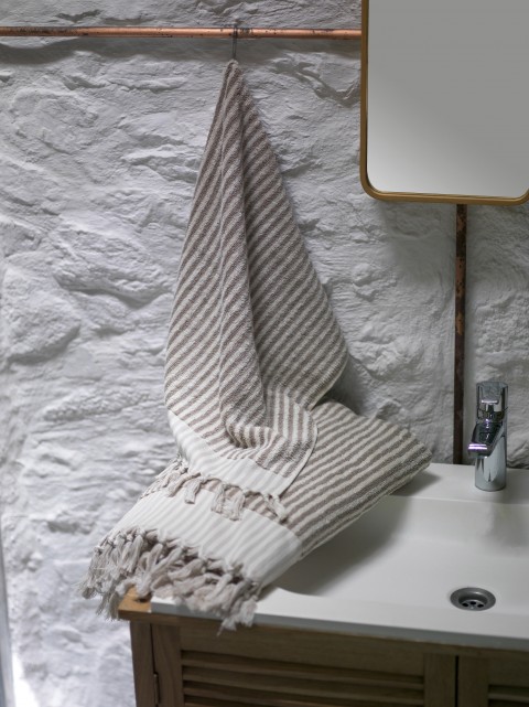 Taupe Striped Terry Hand Towel