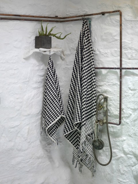 Black Dotted Terry Hand Towel