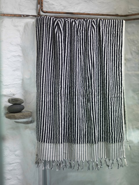 Black Striped Terry Bath Towel