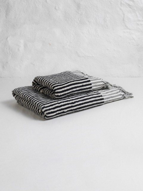 Black Striped Terry Bath Towel