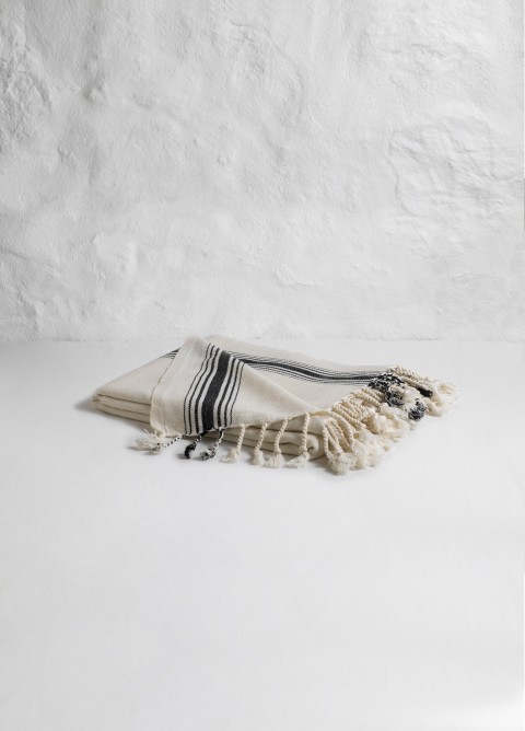 Natural / Bold Black Stripes in the middle Turkish Towel