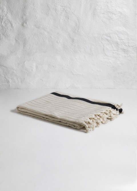 Natural / Bold Black Stripe on the Edge Turkish Towel