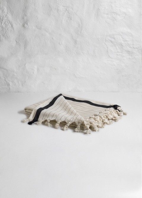 Natural / Bold Black Stripe on the Edge Turkish Towel