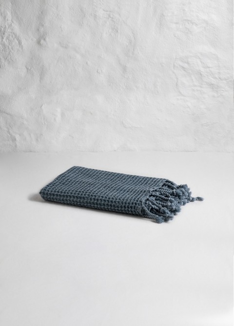 Grey Blue Waffle Hand Towel
