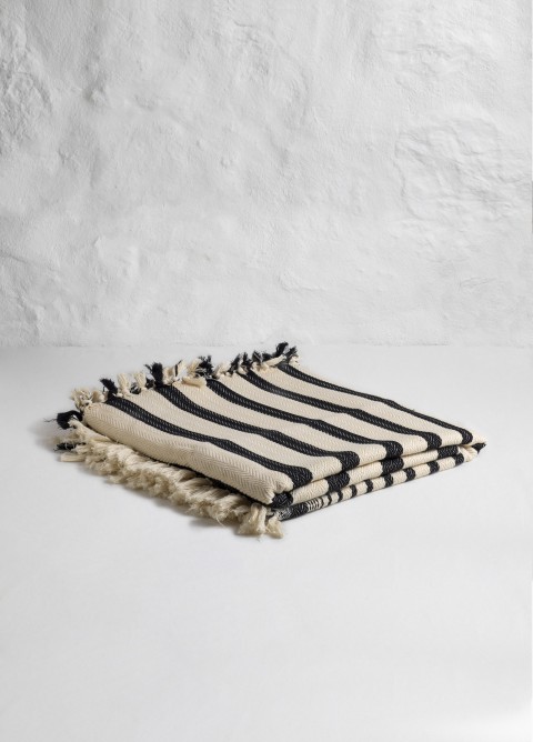 Natural/Black Bold Striped Blanket