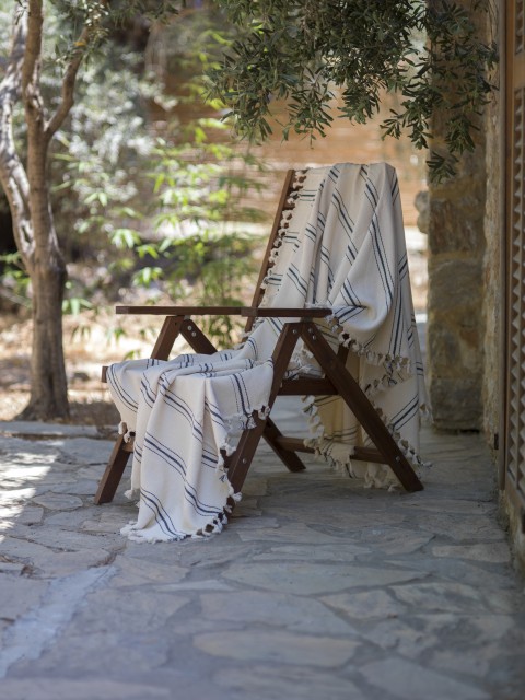 Natural/Marine Striped Throw