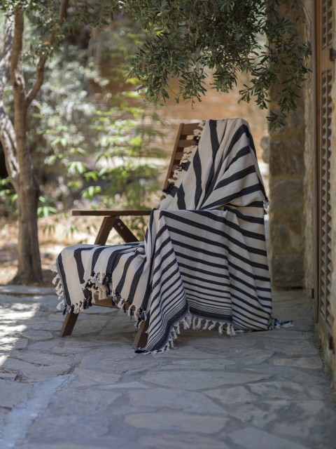 Natural/Black Bold Striped Throw