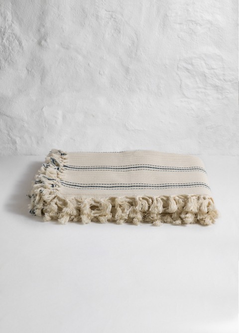 Natural/Marine Striped Blanket