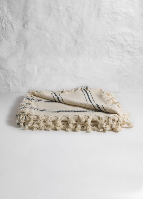 Natural/Marine Striped Blanket