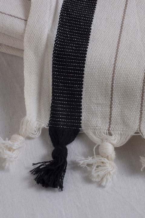 Natural / Bold Black Stripe on the Edge Turkish Towel