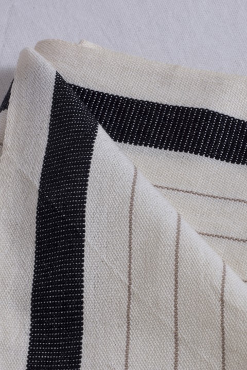 Natural / Bold Black Stripe on the Edge Turkish Towel