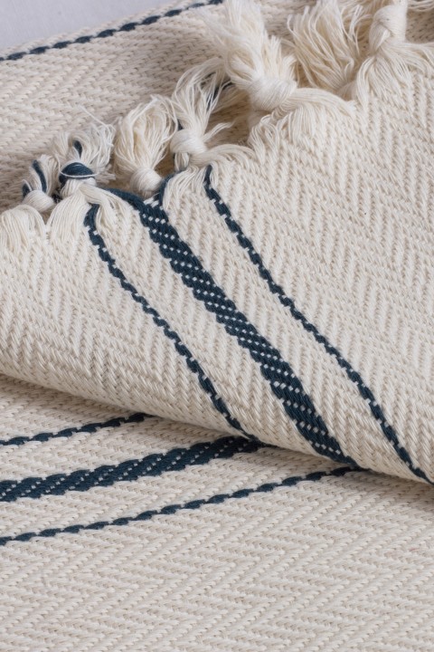 Natural/Marine Striped Blanket