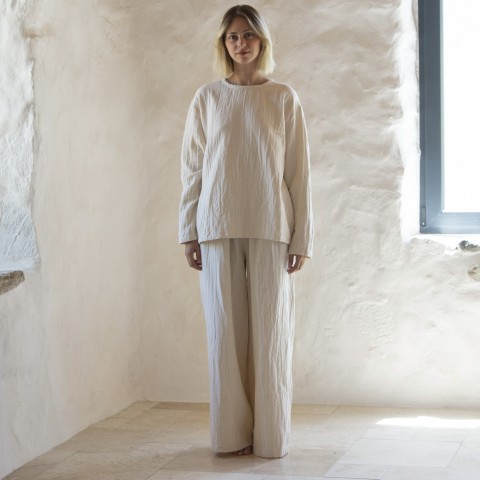 Muslin double-layered cotton long-sleeve tee