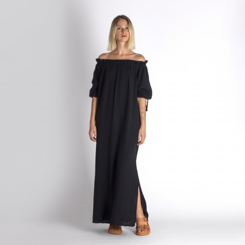 Muslin double layered cotton off shoulder dress