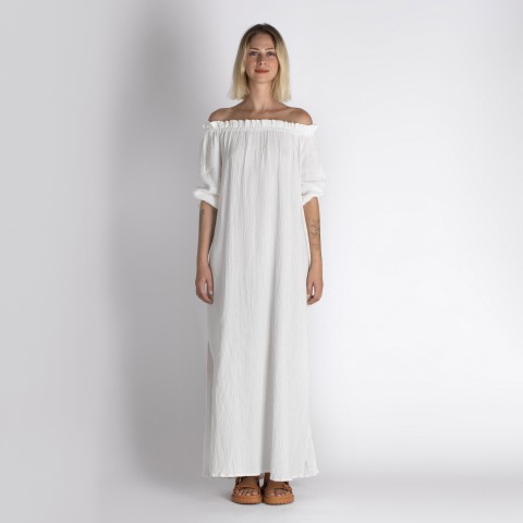 Muslin double layered cotton off shoulder dress
