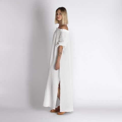 Muslin double layered cotton off shoulder dress