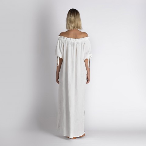 Muslin double layered cotton off shoulder dress