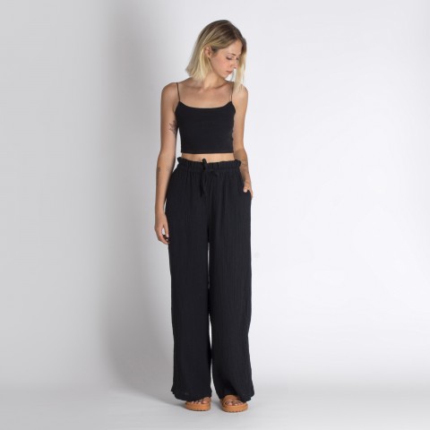 Muslin double layered cotton wide leg pants