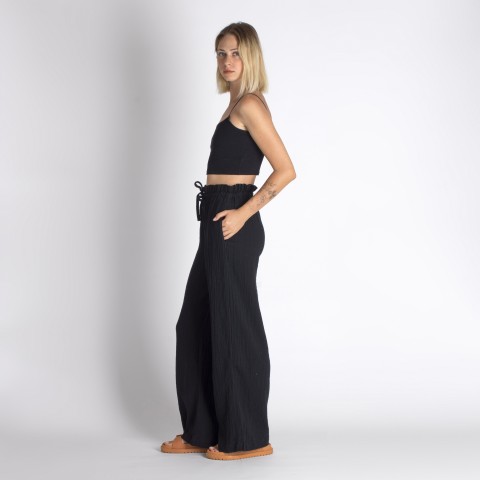 Muslin double layered cotton wide leg pants